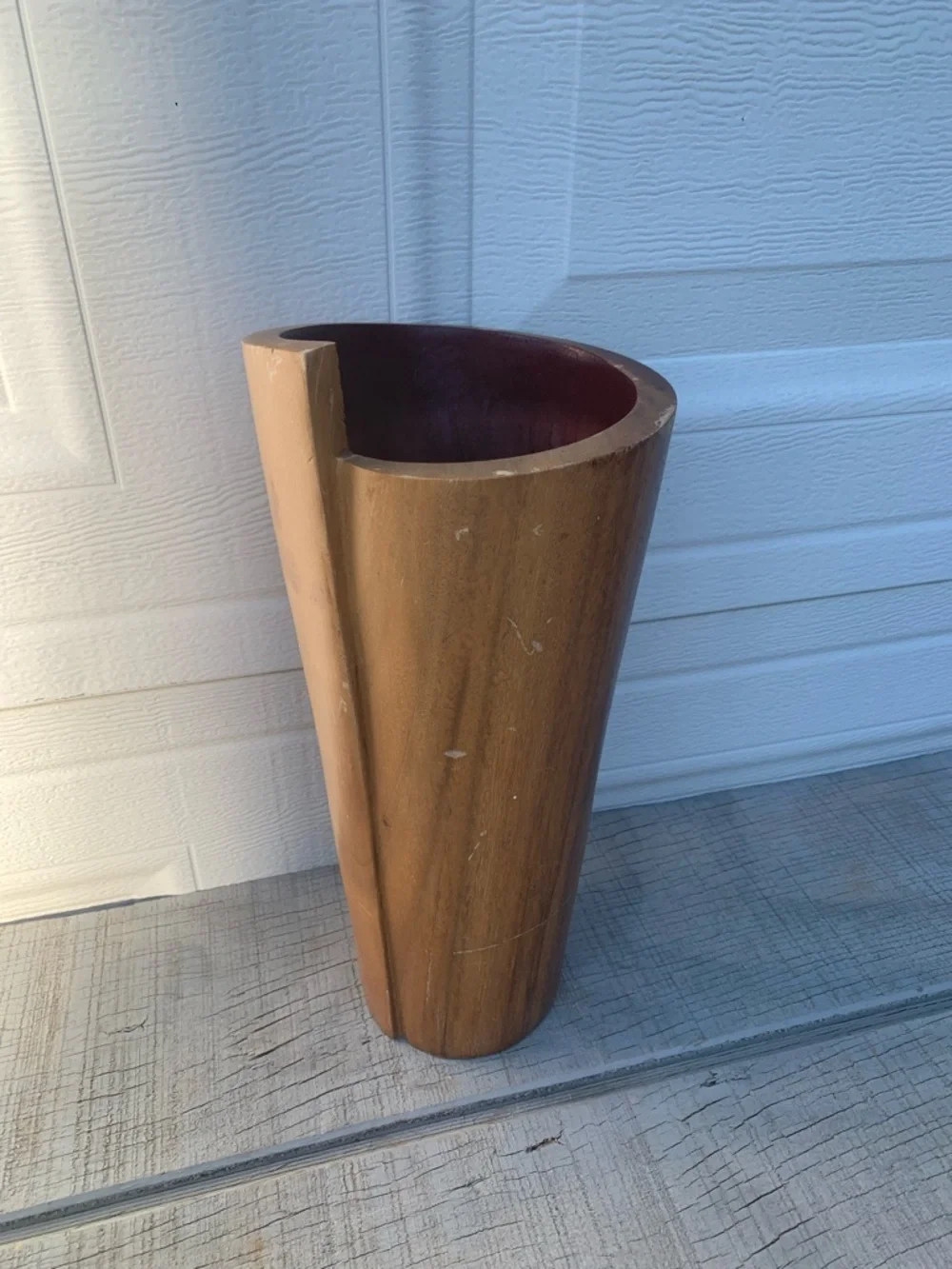 Maganda Wood Vase by Crate & Barrel 12” Mid-Century Scandinavian Decor spiraled